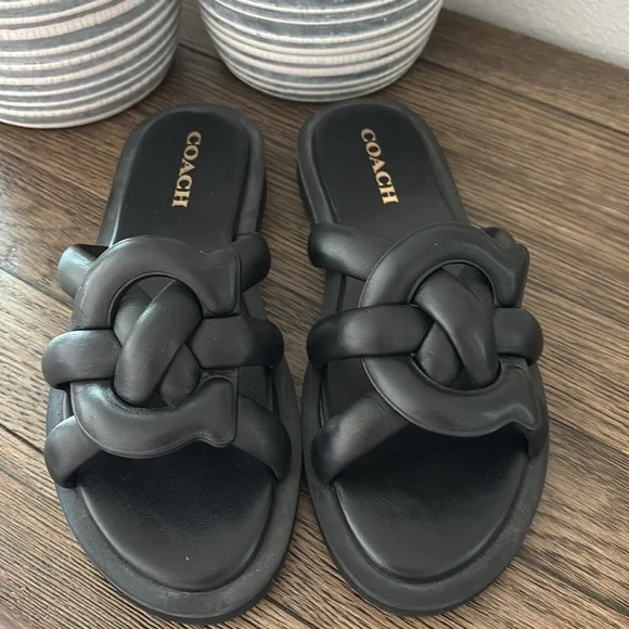 Coach Black Georgie Slide Sandals Size 9 NWOT - Picture 2 of 5